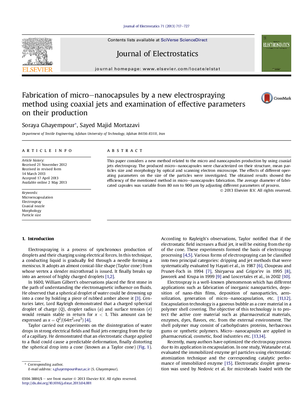 Fabrication of micro-nanocapsules by a new electrospraying method using coaxial jets and examination of effective parameters on their production