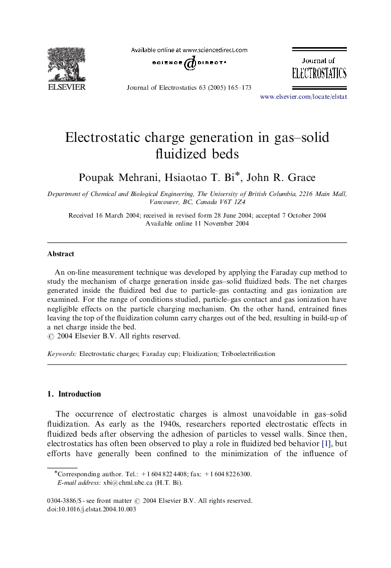 Electrostatic charge generation in gas-solid fluidized beds