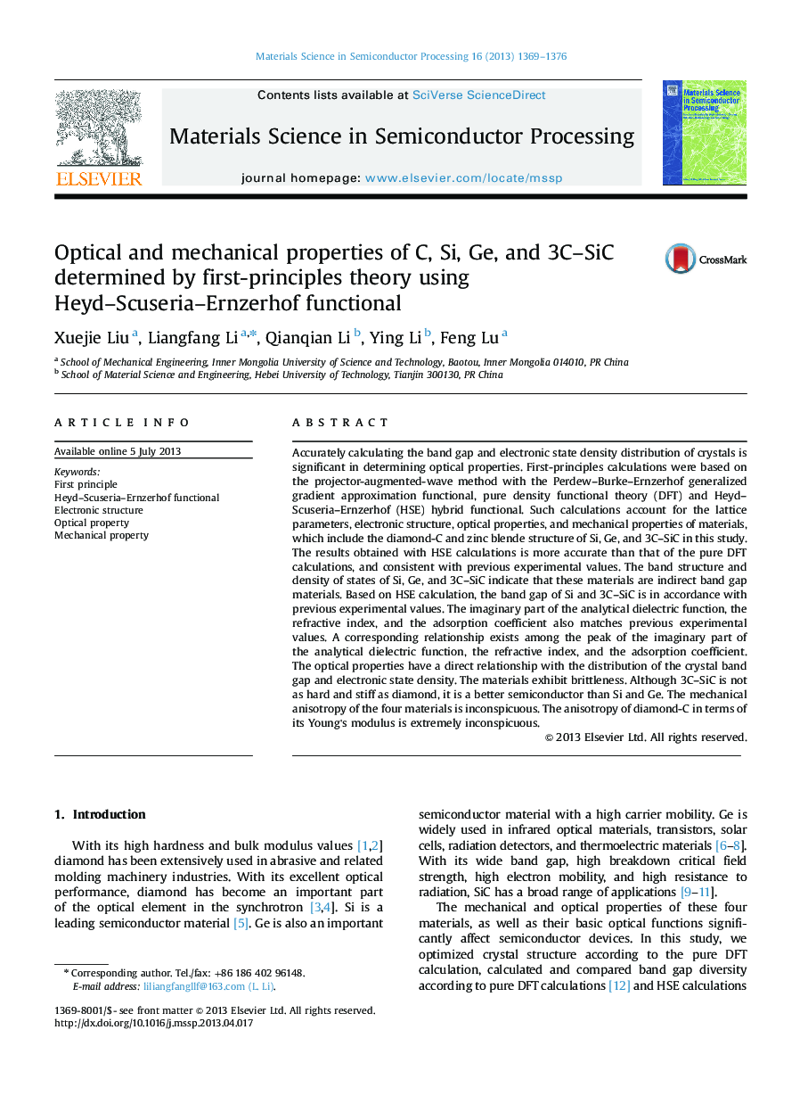 Optical and mechanical properties of C, Si, Ge, and 3C-SiC determined by first-principles theory using Heyd-Scuseria-Ernzerhof functional