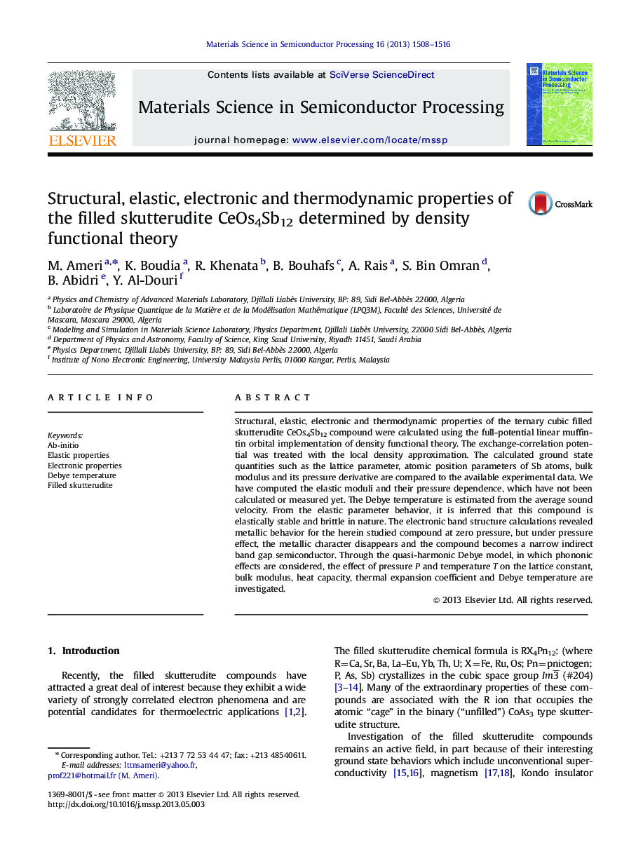 Structural, elastic, electronic and thermodynamic properties of the filled skutterudite CeOs4Sb12 determined by density functional theory