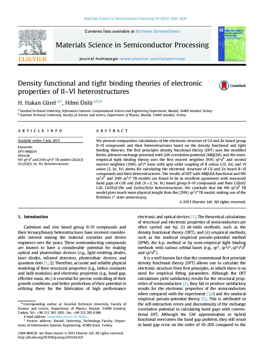 Density functional and tight binding theories of electronic properties of II-VI heterostructures