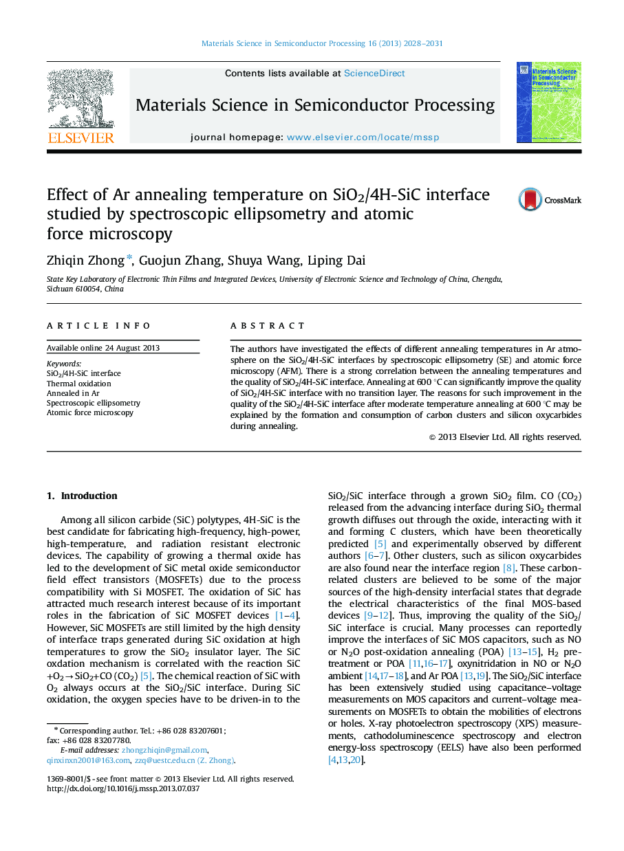 Effect of Ar annealing temperature on SiO2/4H-SiC interface studied by spectroscopic ellipsometry and atomic force microscopy