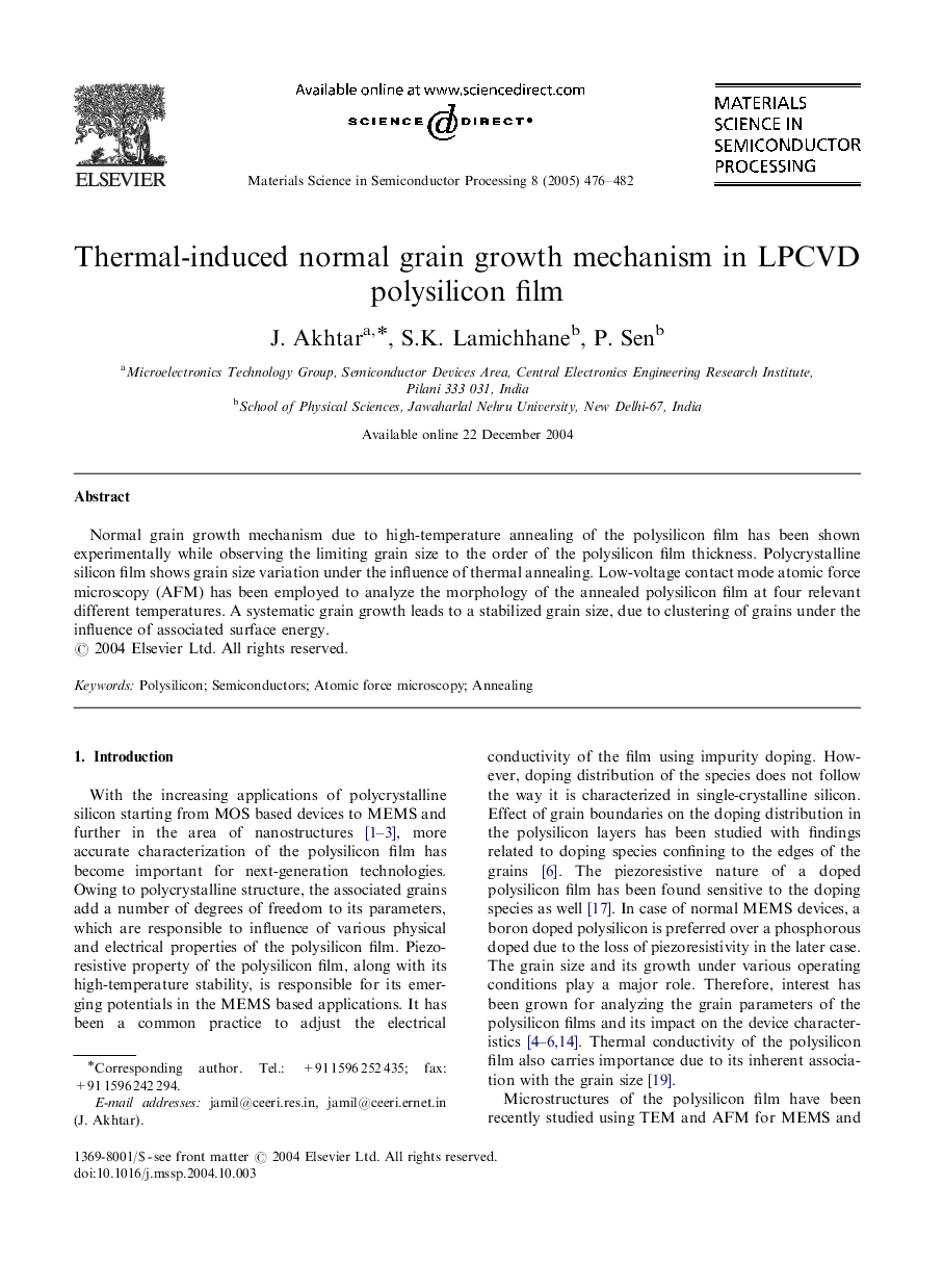 Thermal-induced normal grain growth mechanism in LPCVD polysilicon film