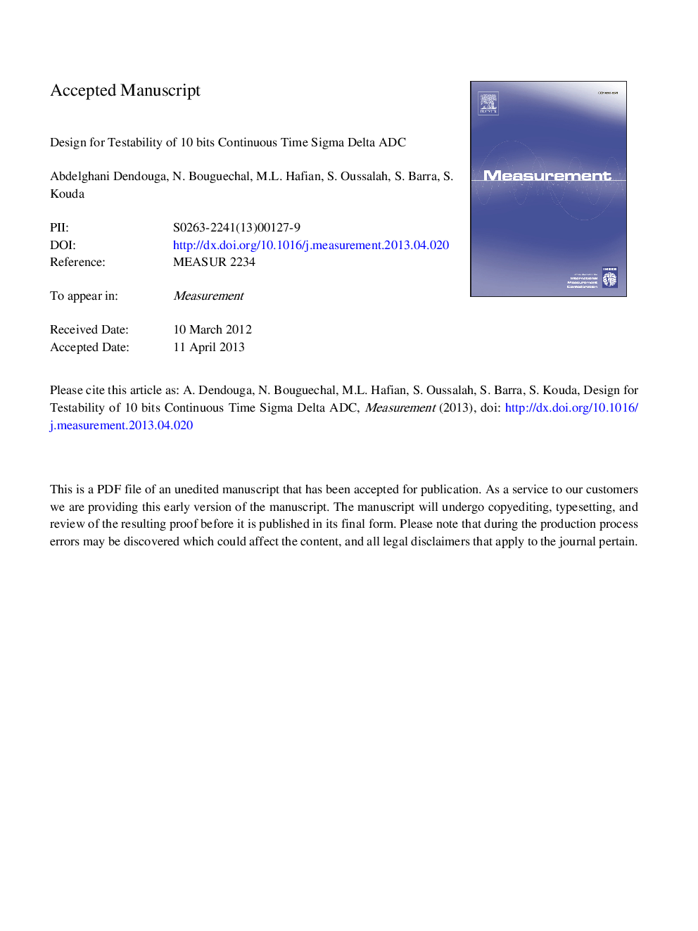 Analog design-for-testability technique for first-order sigma delta ADC