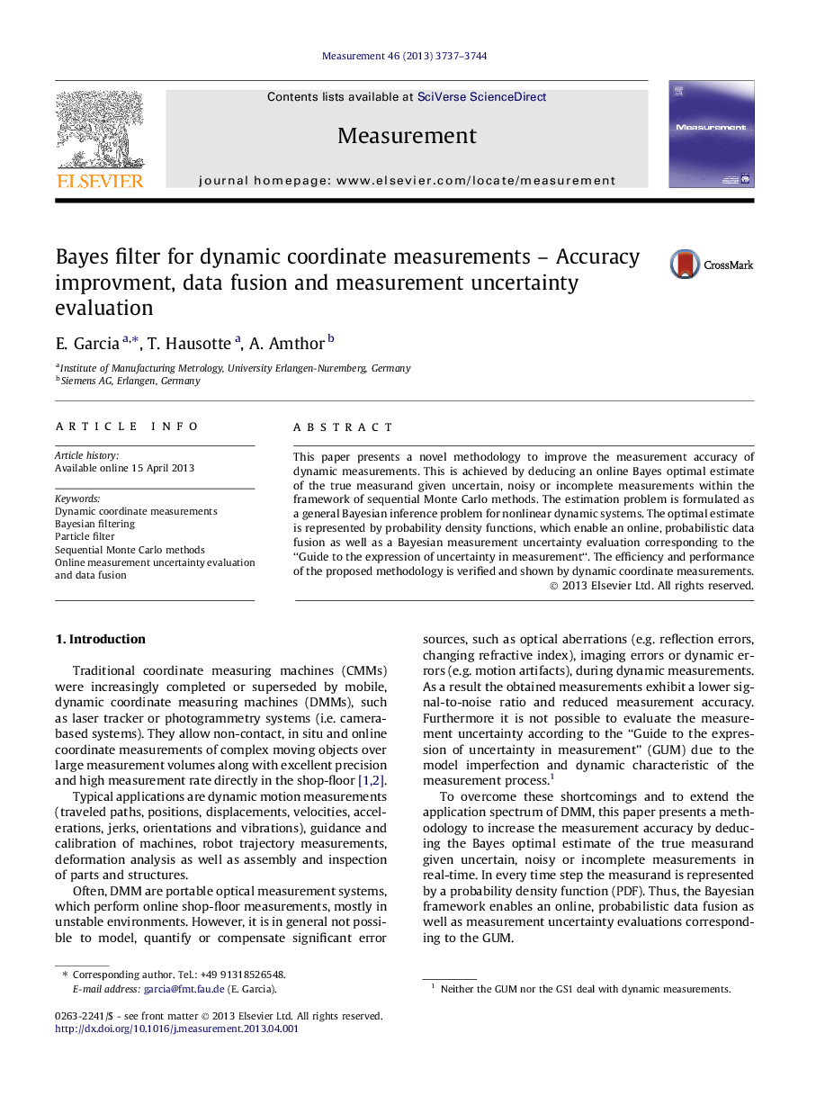 Bayes filter for dynamic coordinate measurements - Accuracy improvment, data fusion and measurement uncertainty evaluation