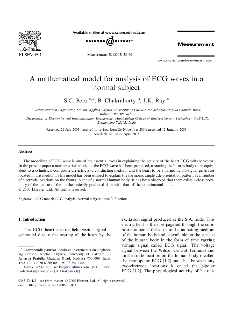 A mathematical model for analysis of ECG waves in a normal subject