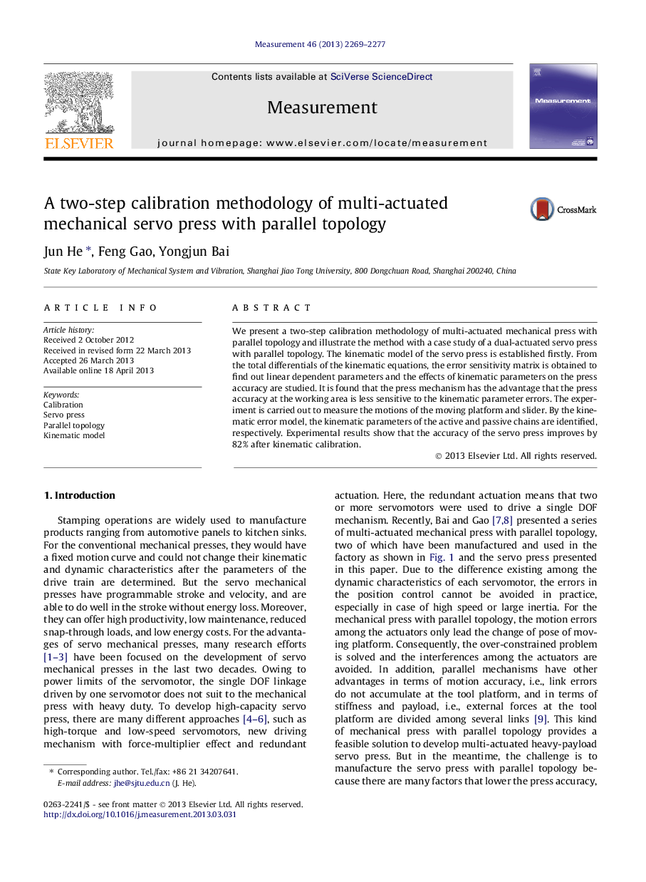 A two-step calibration methodology of multi-actuated mechanical servo press with parallel topology