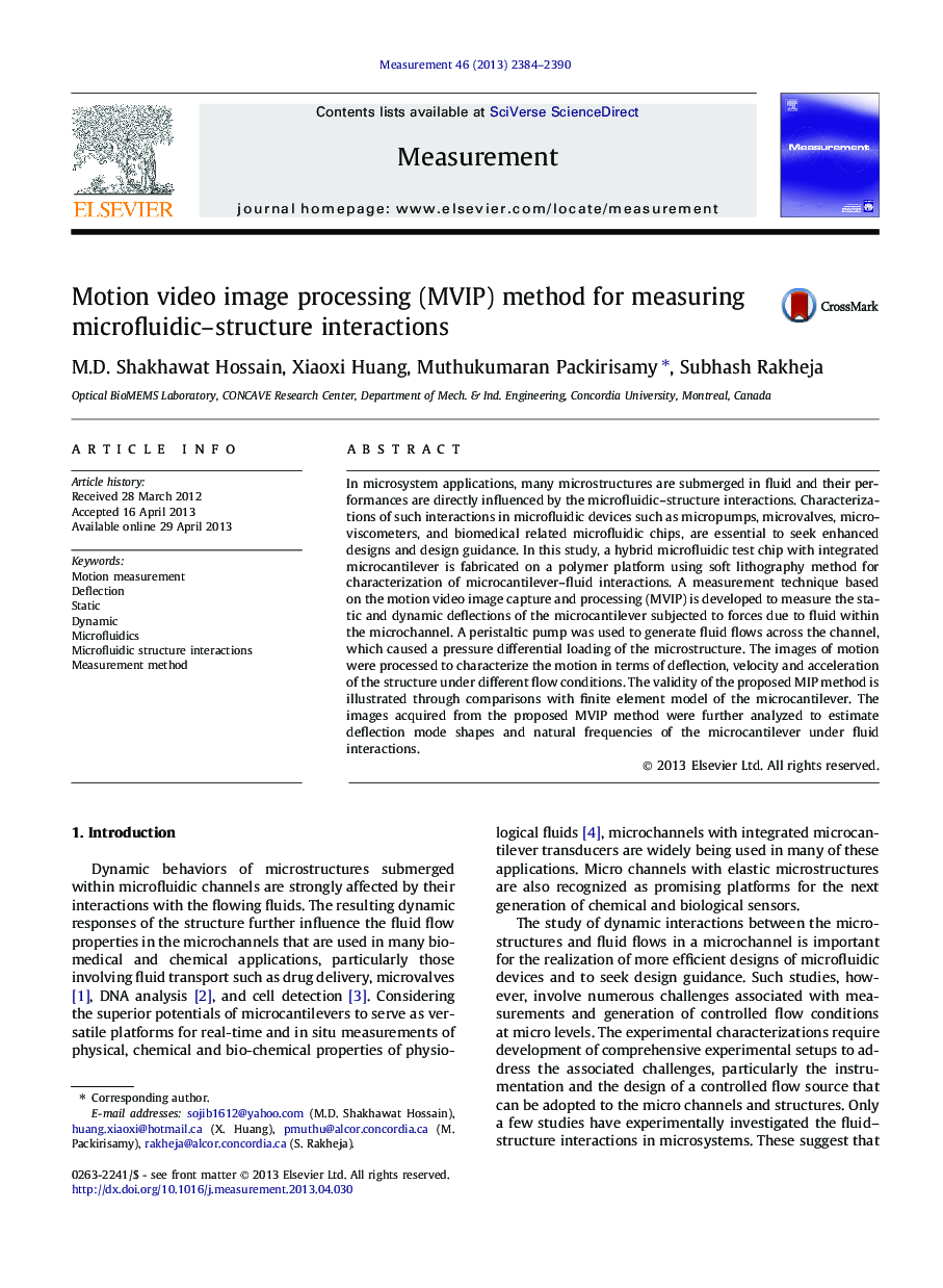 Motion video image processing (MVIP) method for measuring microfluidic-structure interactions