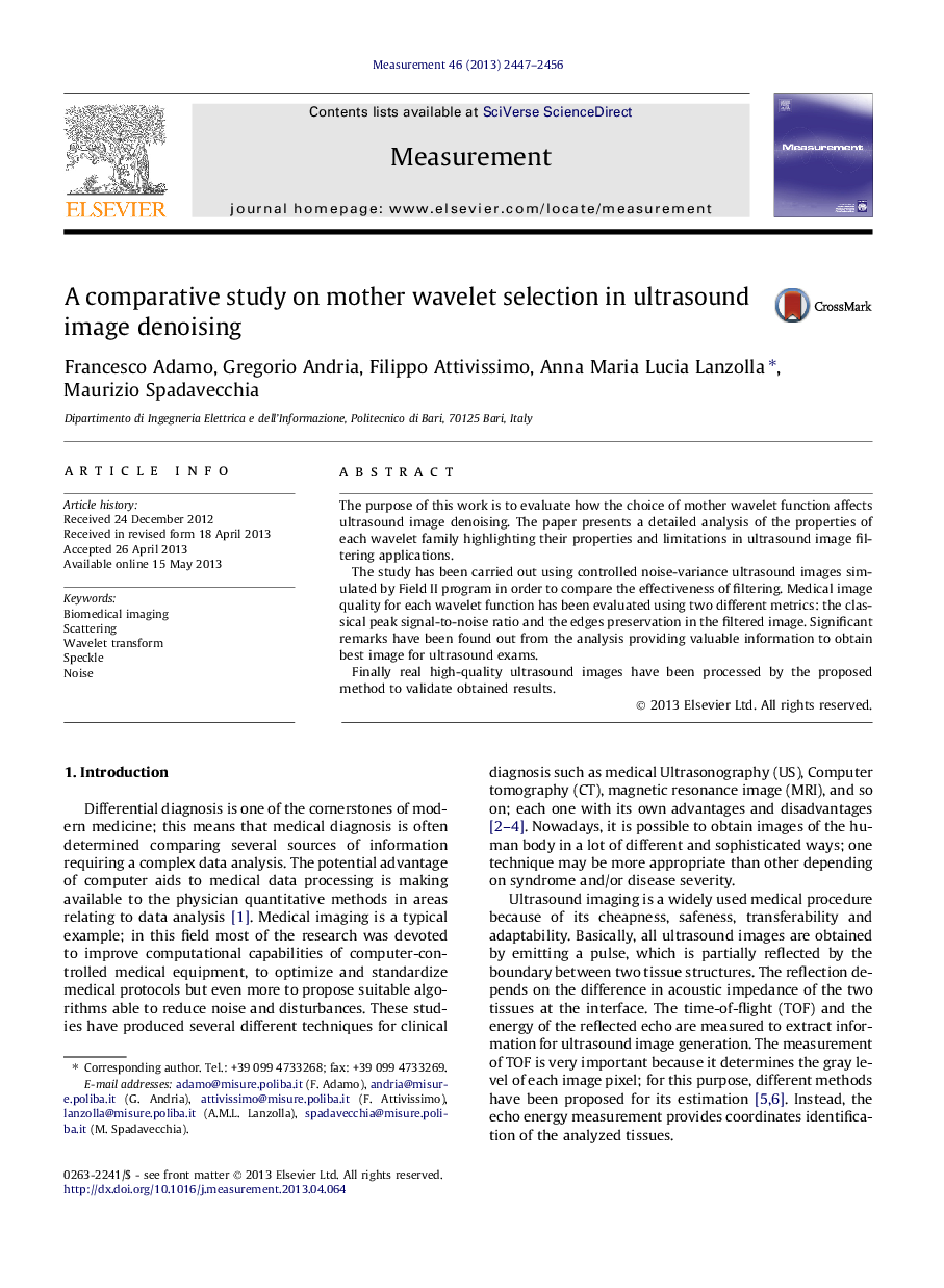 A comparative study on mother wavelet selection in ultrasound image denoising