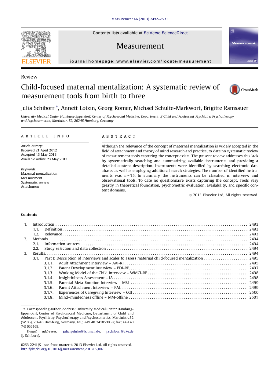 Child-focused maternal mentalization: A systematic review of measurement tools from birth to three