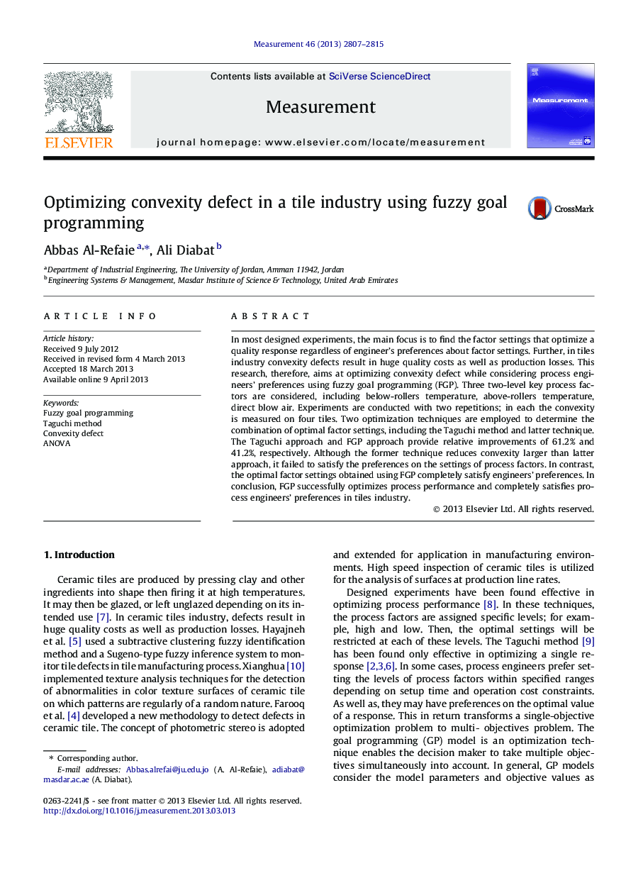 Optimizing convexity defect in a tile industry using fuzzy goal programming