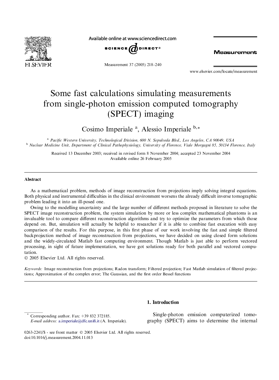 Some fast calculations simulating measurements from single-photon emission computed tomography (SPECT) imaging