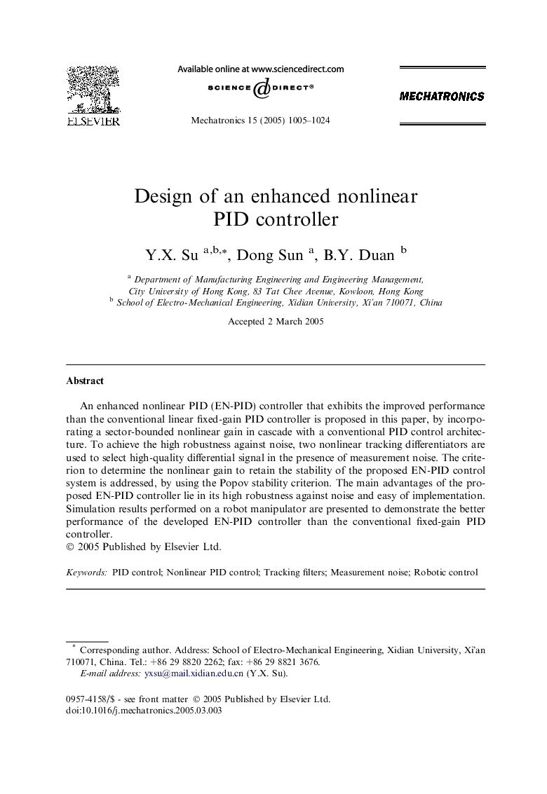 Design of an enhanced nonlinear PID controller