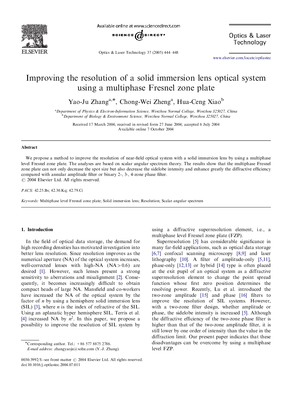 Improving the resolution of a solid immersion lens optical system using a multiphase Fresnel zone plate