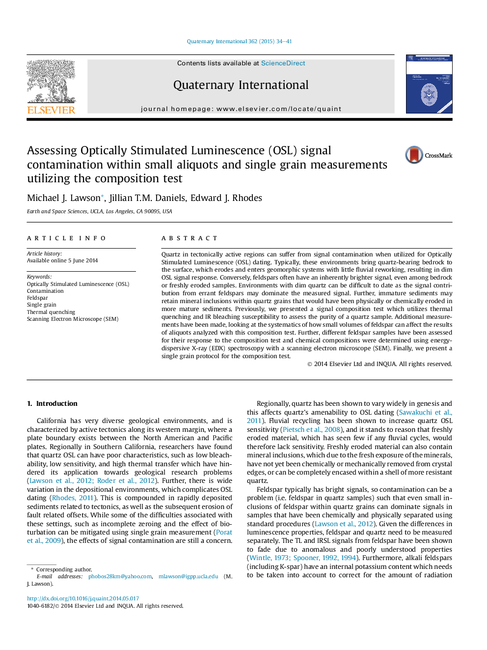 Assessing Optically Stimulated Luminescence (OSL) signal contamination within small aliquots and single grain measurements utilizing the composition test