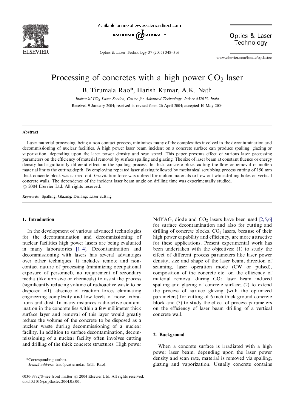 Processing of concretes with a high power CO2 laser