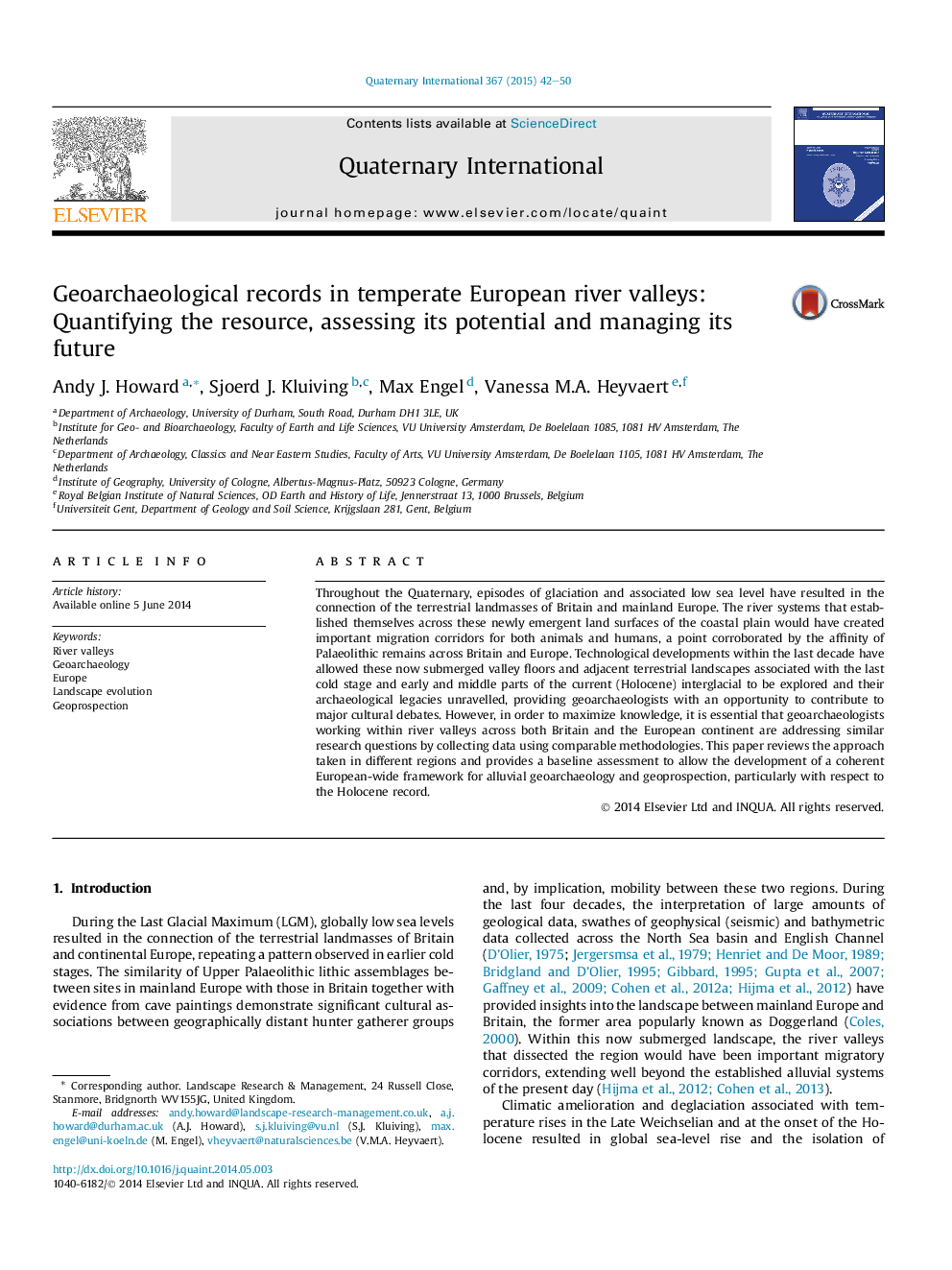 Geoarchaeological records in temperate European river valleys: Quantifying the resource, assessing its potential and managing its future