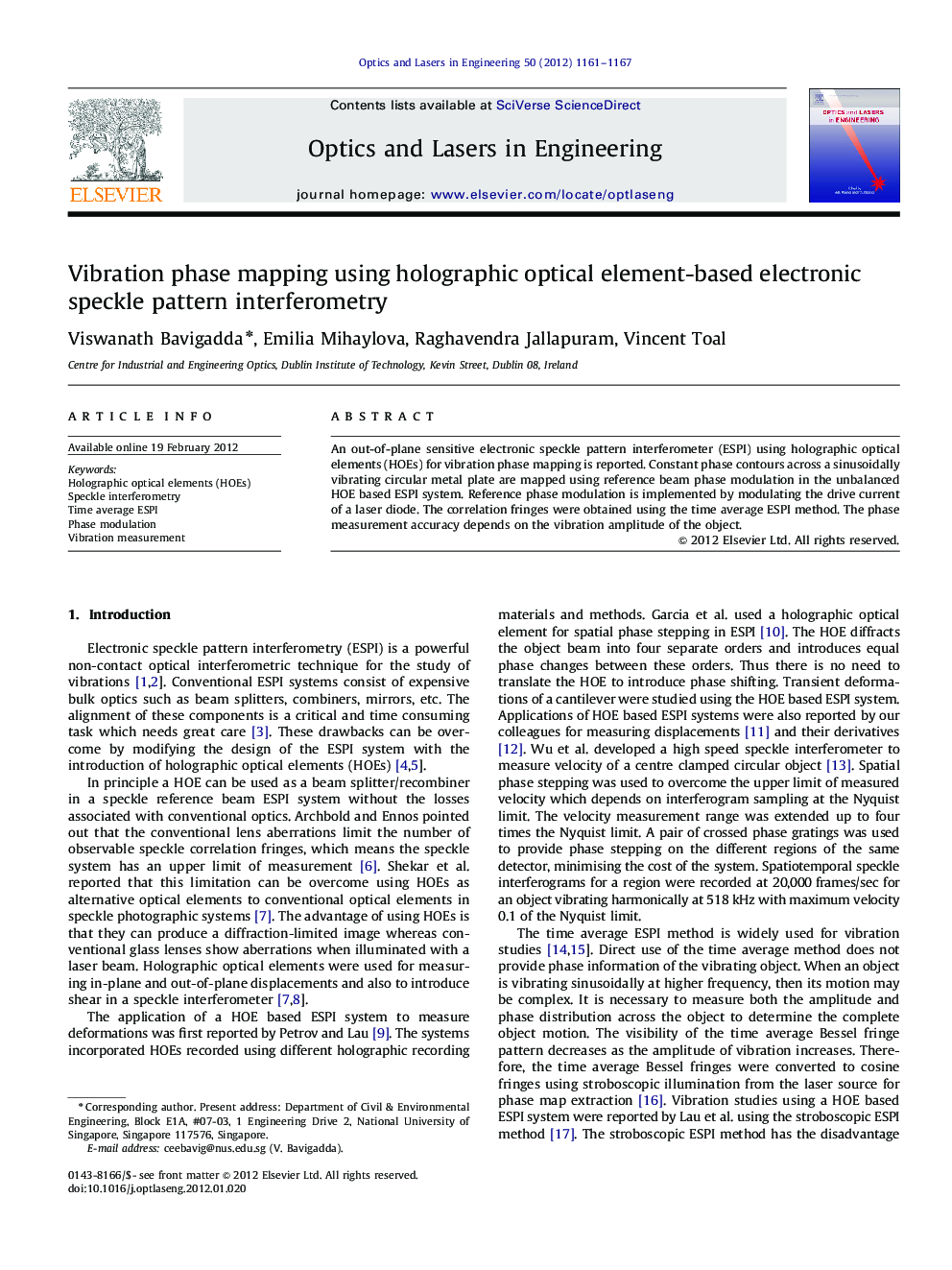 Vibration phase mapping using holographic optical element-based electronic speckle pattern interferometry