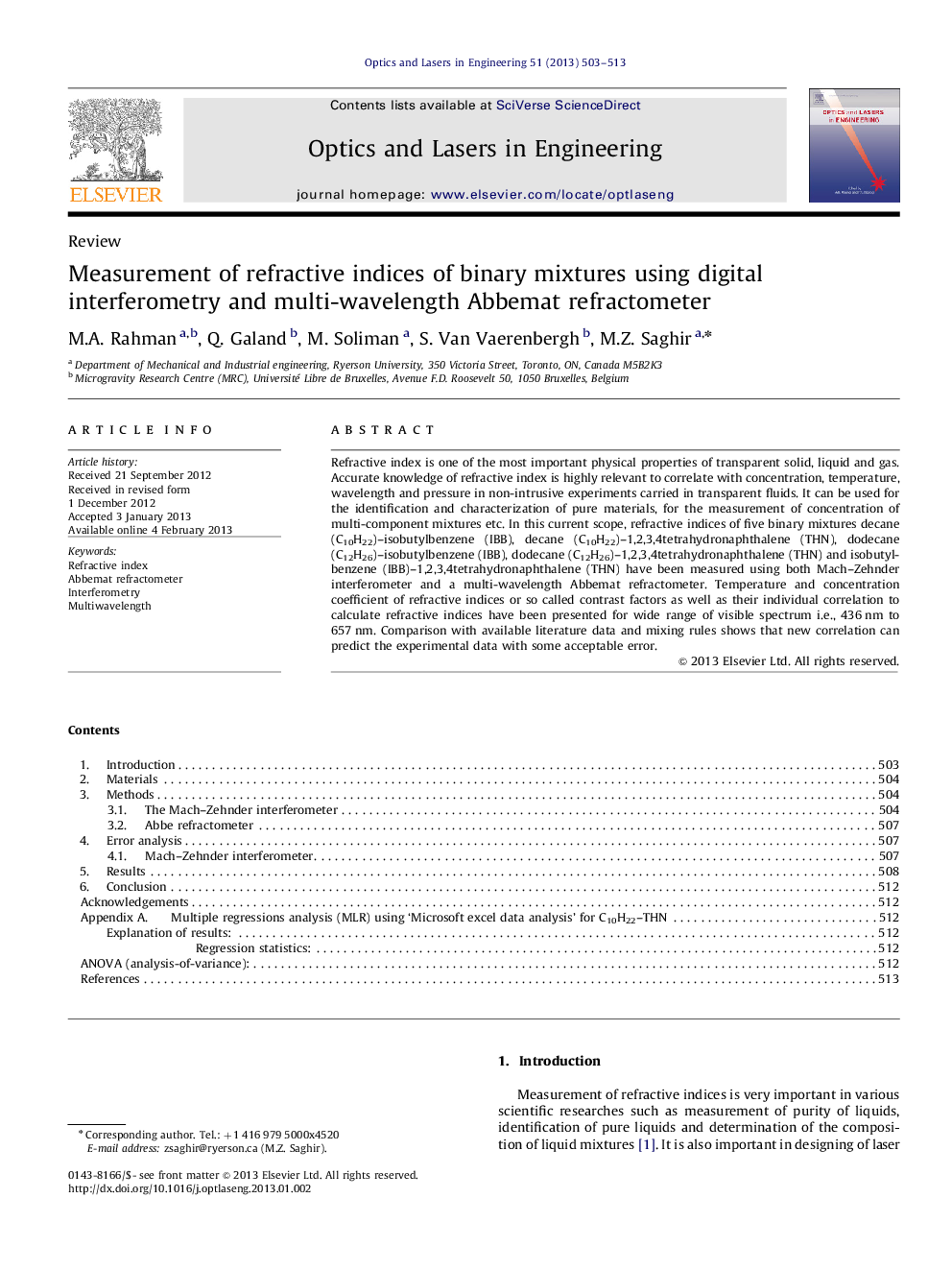 Measurement of refractive indices of binary mixtures using digital interferometry and multi-wavelength Abbemat refractometer