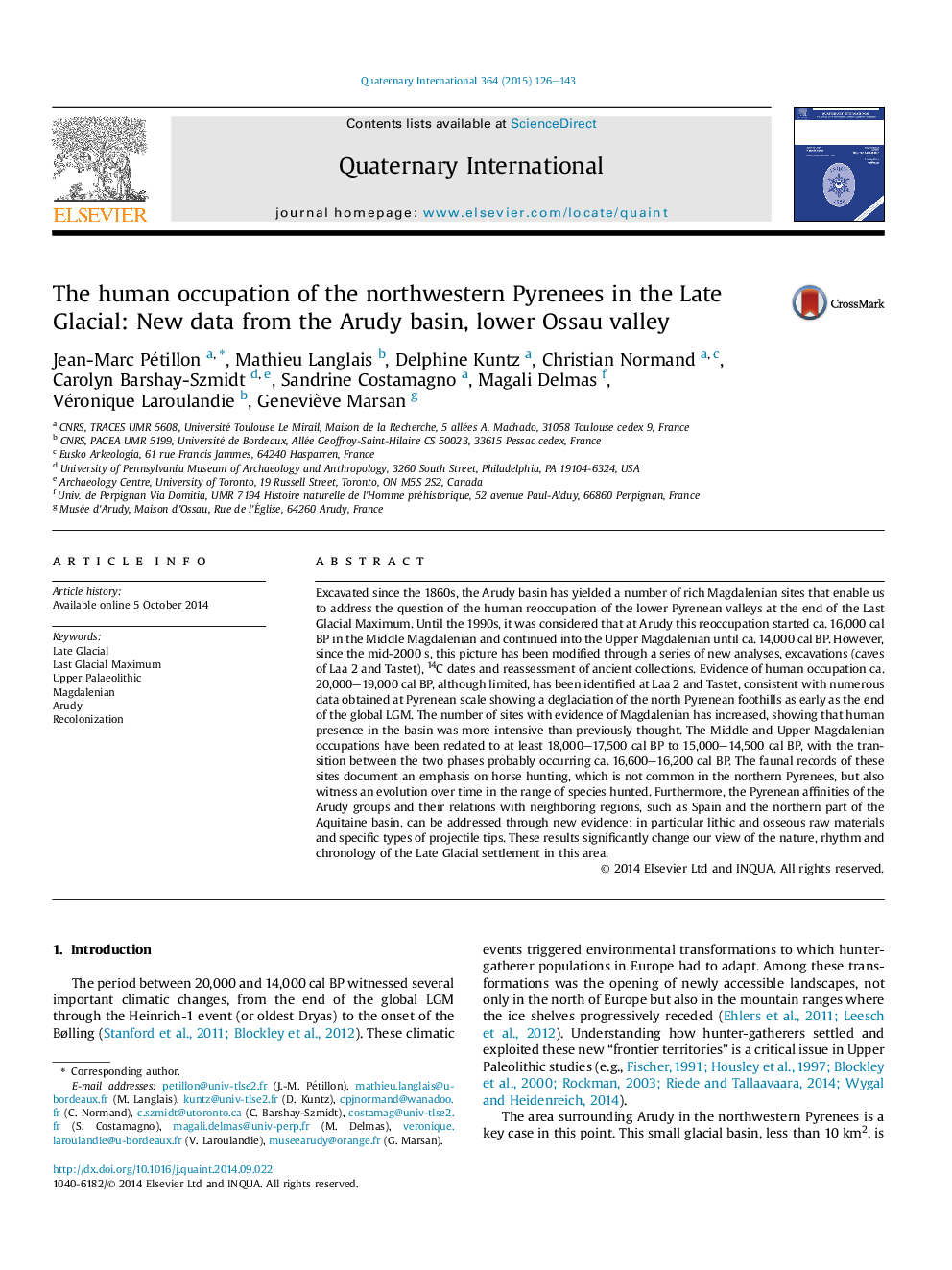 عکس صفحه اول مقاله: The human occupation of the northwestern Pyrenees in the Late Glacial: New data from the Arudy basin, lower Ossau valley The human occupation of the northwestern Pyrenees in the Late Glacial: New data from the Arudy basin, lower Ossau valley