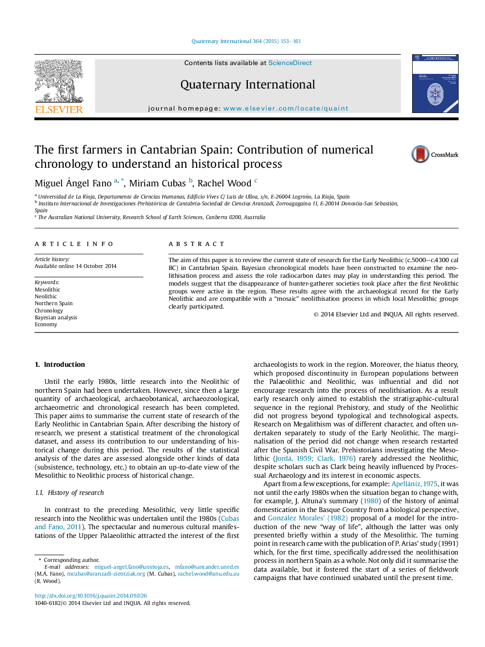 The first farmers in Cantabrian Spain: Contribution of numerical chronology to understand an historical process