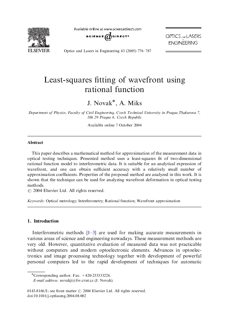 Least-squares fitting of wavefront using rational function