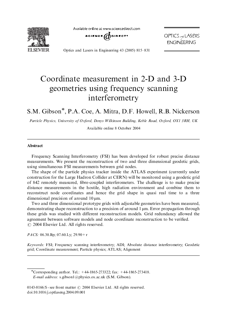 Coordinate measurement in 2-D and 3-D geometries using frequency scanning interferometry