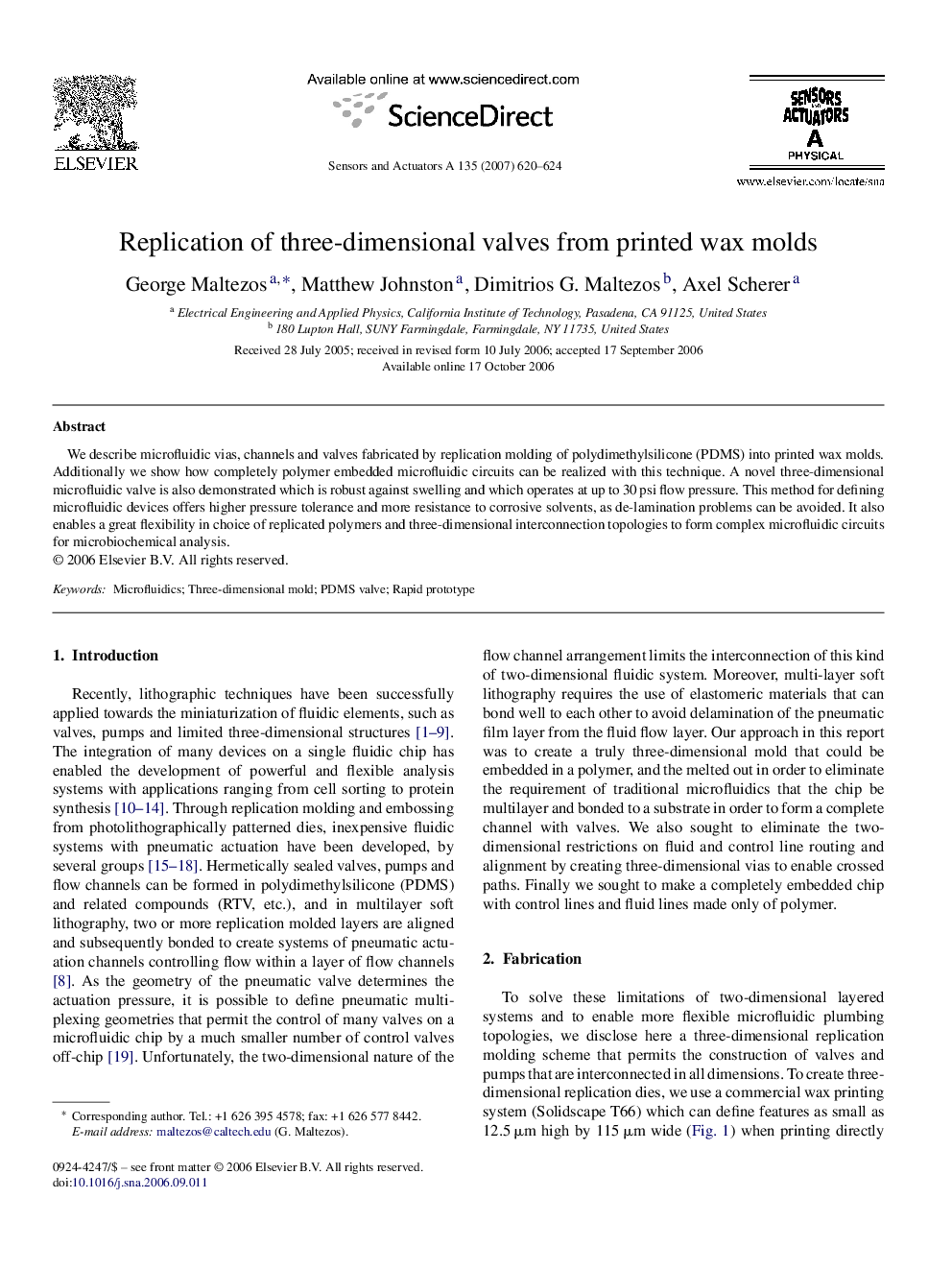 Replication of three-dimensional valves from printed wax molds