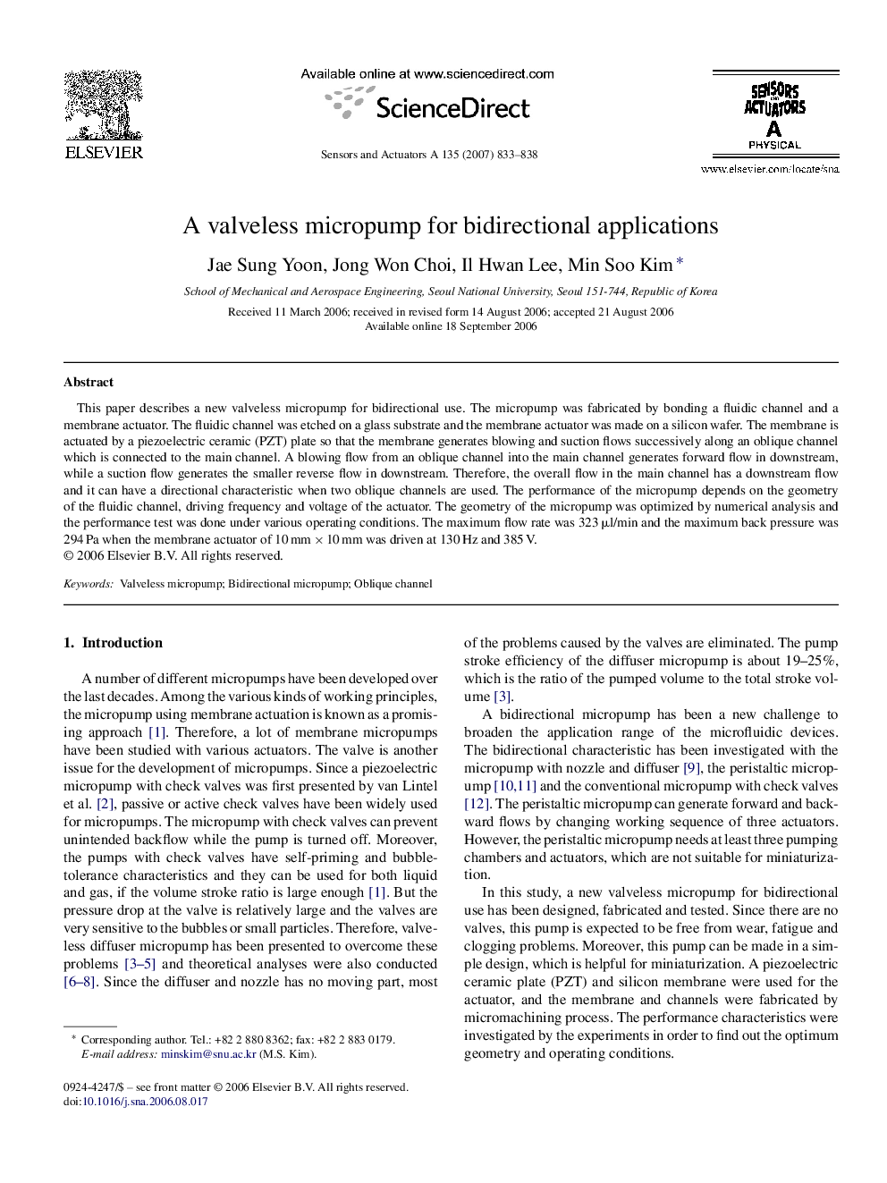 A valveless micropump for bidirectional applications