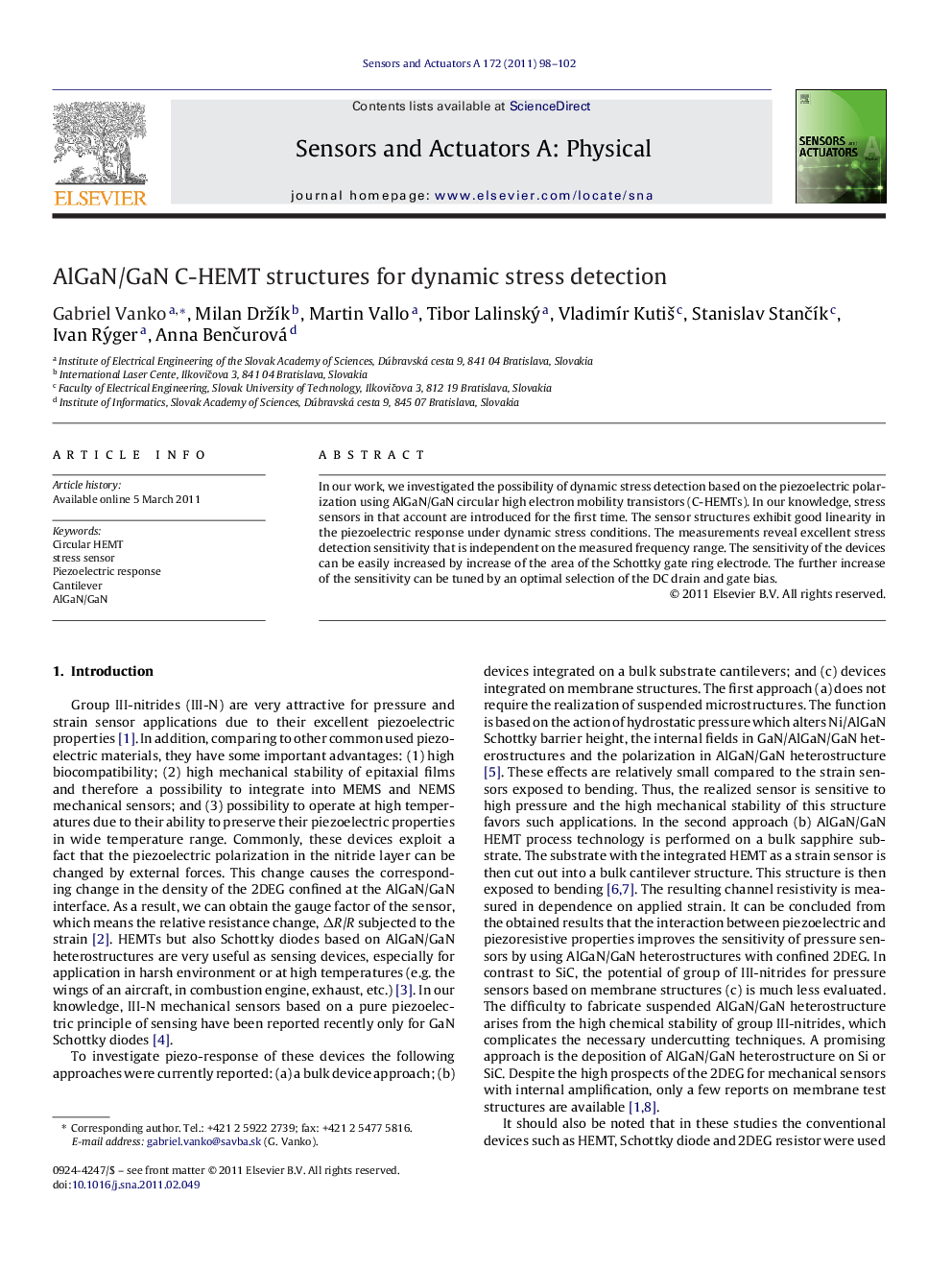 عکس صفحه اول مقاله: AlGaN/GaN C-HEMT structures for dynamic stress detection AlGaN/GaN C-HEMT structures for dynamic stress detection