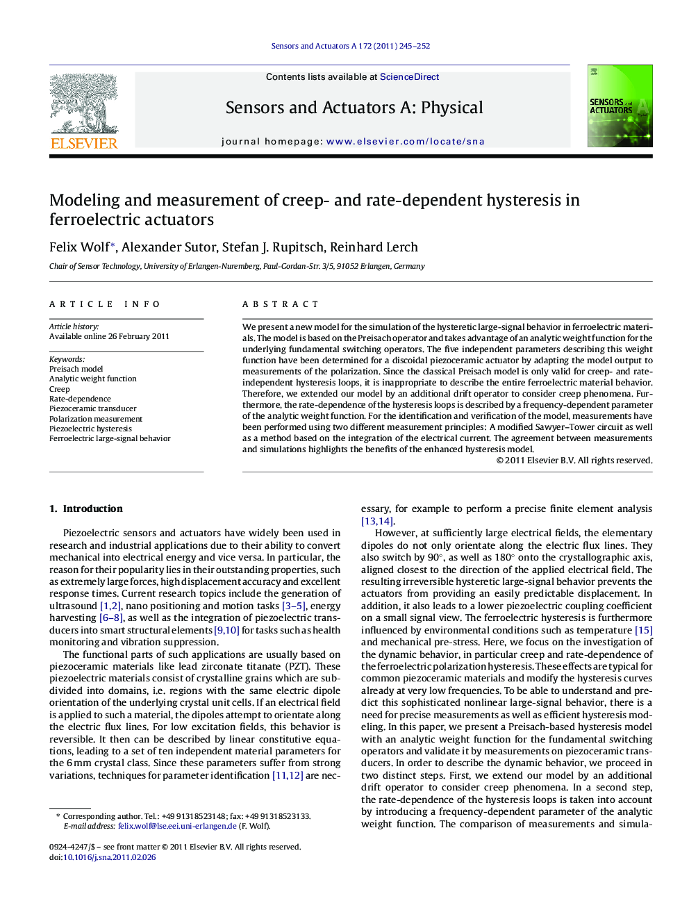 Modeling and measurement of creep- and rate-dependent hysteresis in ferroelectric actuators