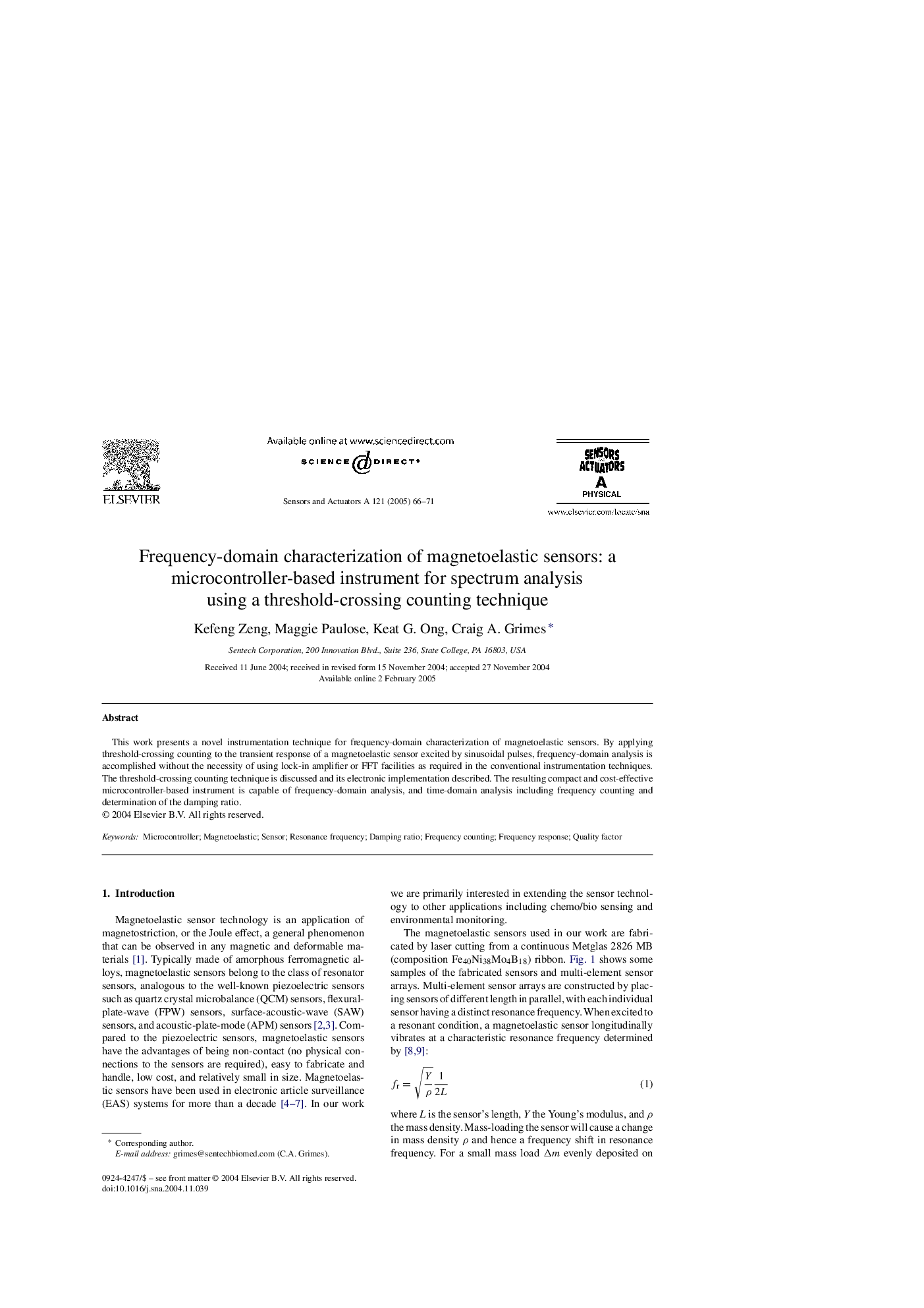 Frequency-domain characterization of magnetoelastic sensors: a microcontroller-based instrument for spectrum analysis using a threshold-crossing counting technique