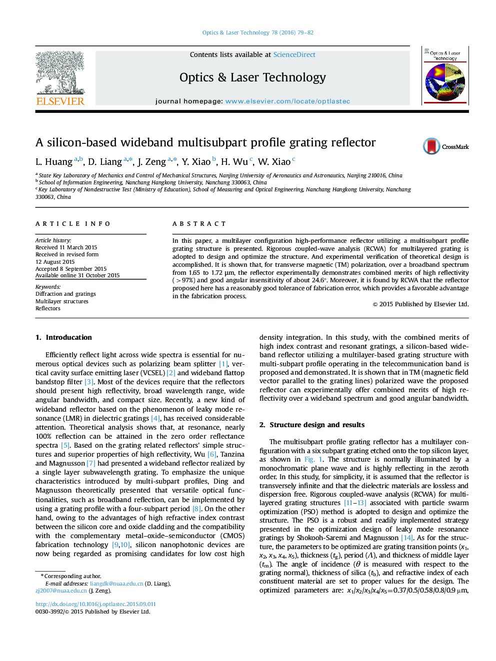 A silicon-based wideband multisubpart profile grating reflector