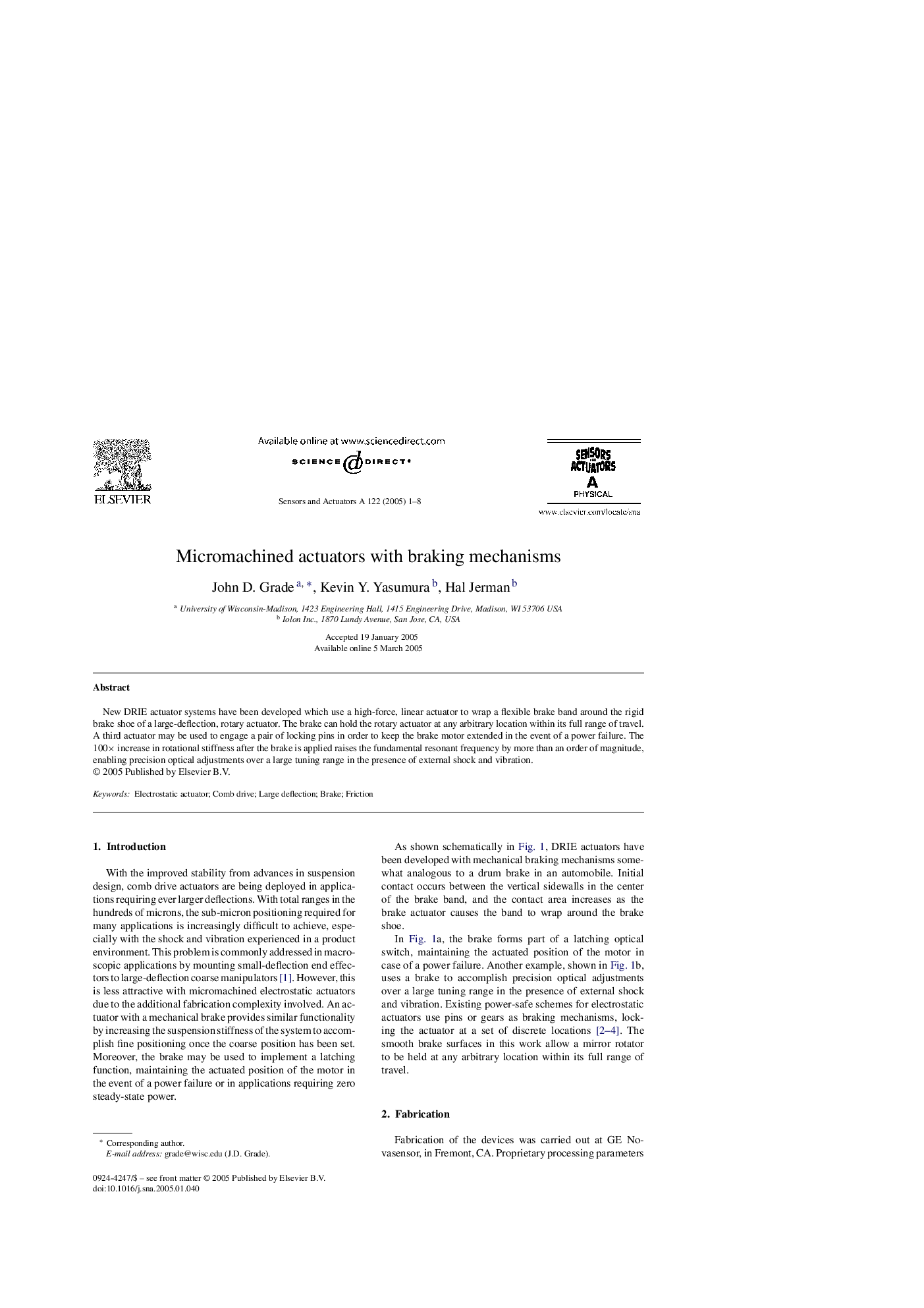 Micromachined actuators with braking mechanisms