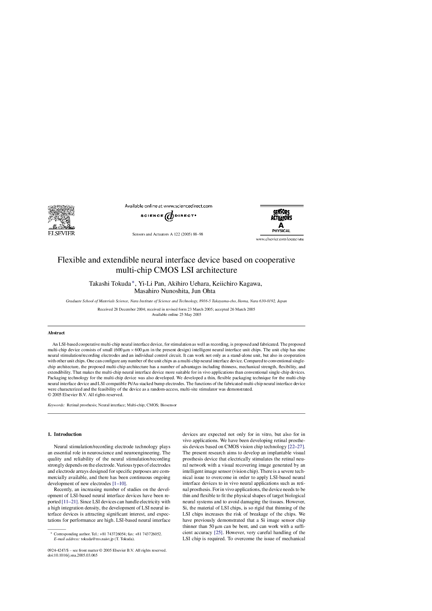 Flexible and extendible neural interface device based on cooperative multi-chip CMOS LSI architecture