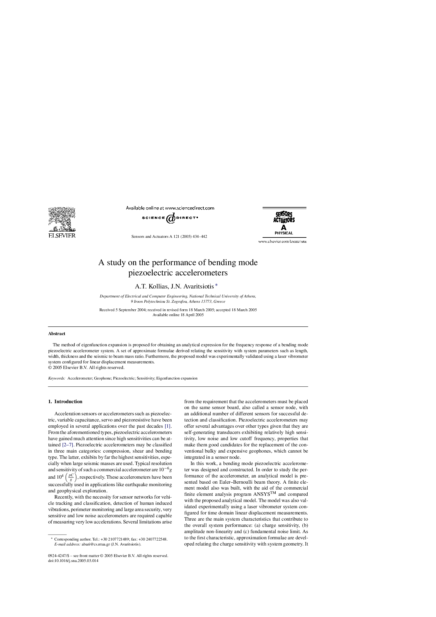 A study on the performance of bending mode piezoelectric accelerometers