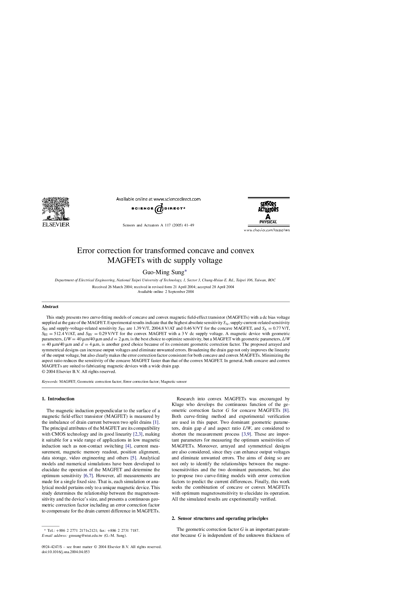 Error correction for transformed concave and convex MAGFETs with dc supply voltage