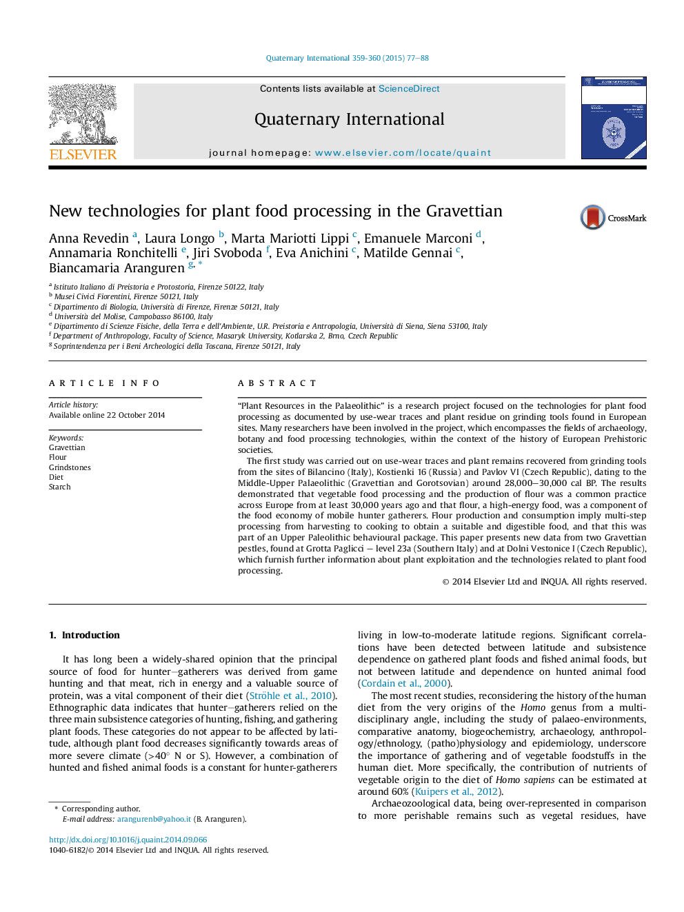 New technologies for plant food processing in the Gravettian