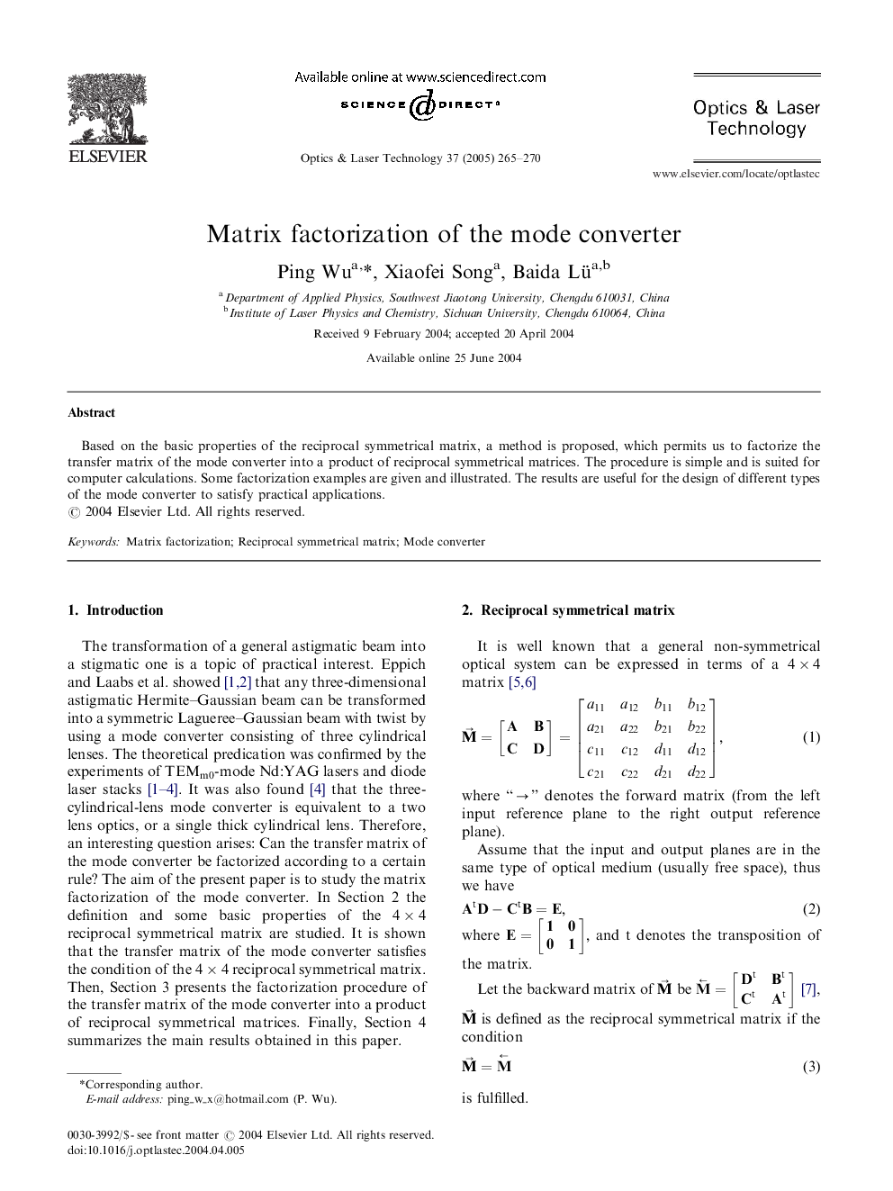 Matrix factorization of the mode converter