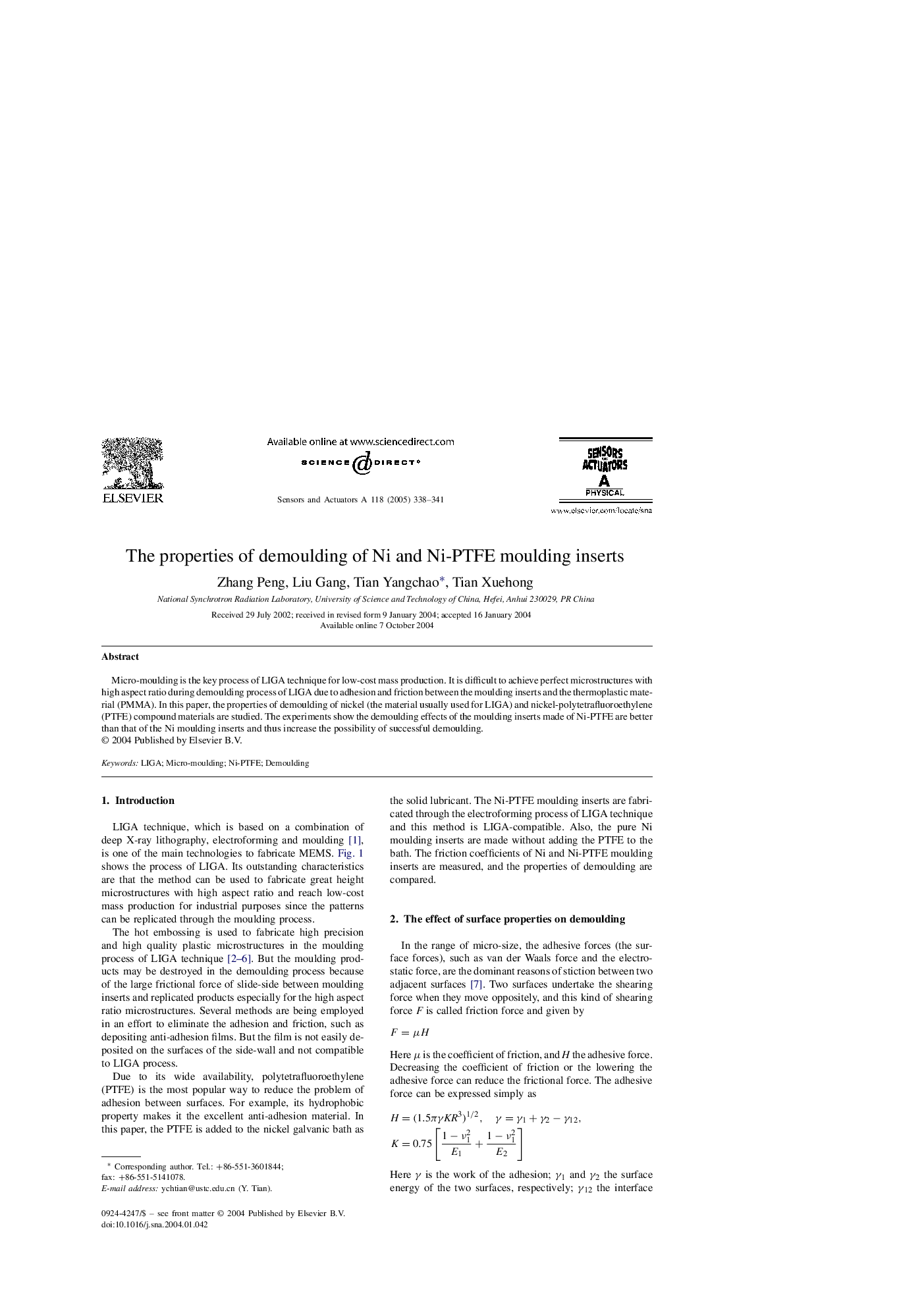 عکس صفحه اول مقاله: The properties of demoulding of Ni and Ni-PTFE moulding inserts The properties of demoulding of Ni and Ni-PTFE moulding inserts