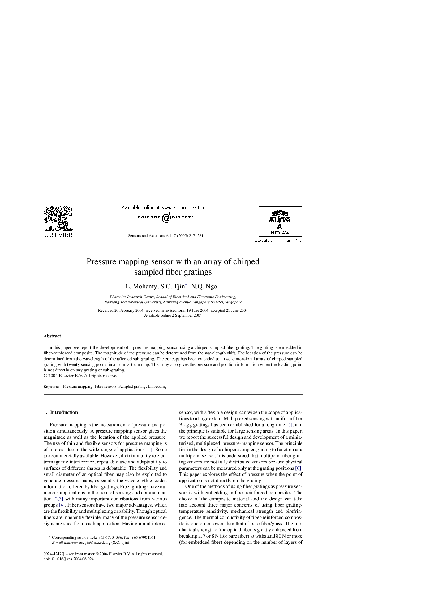 Pressure mapping sensor with an array of chirped sampled fiber gratings