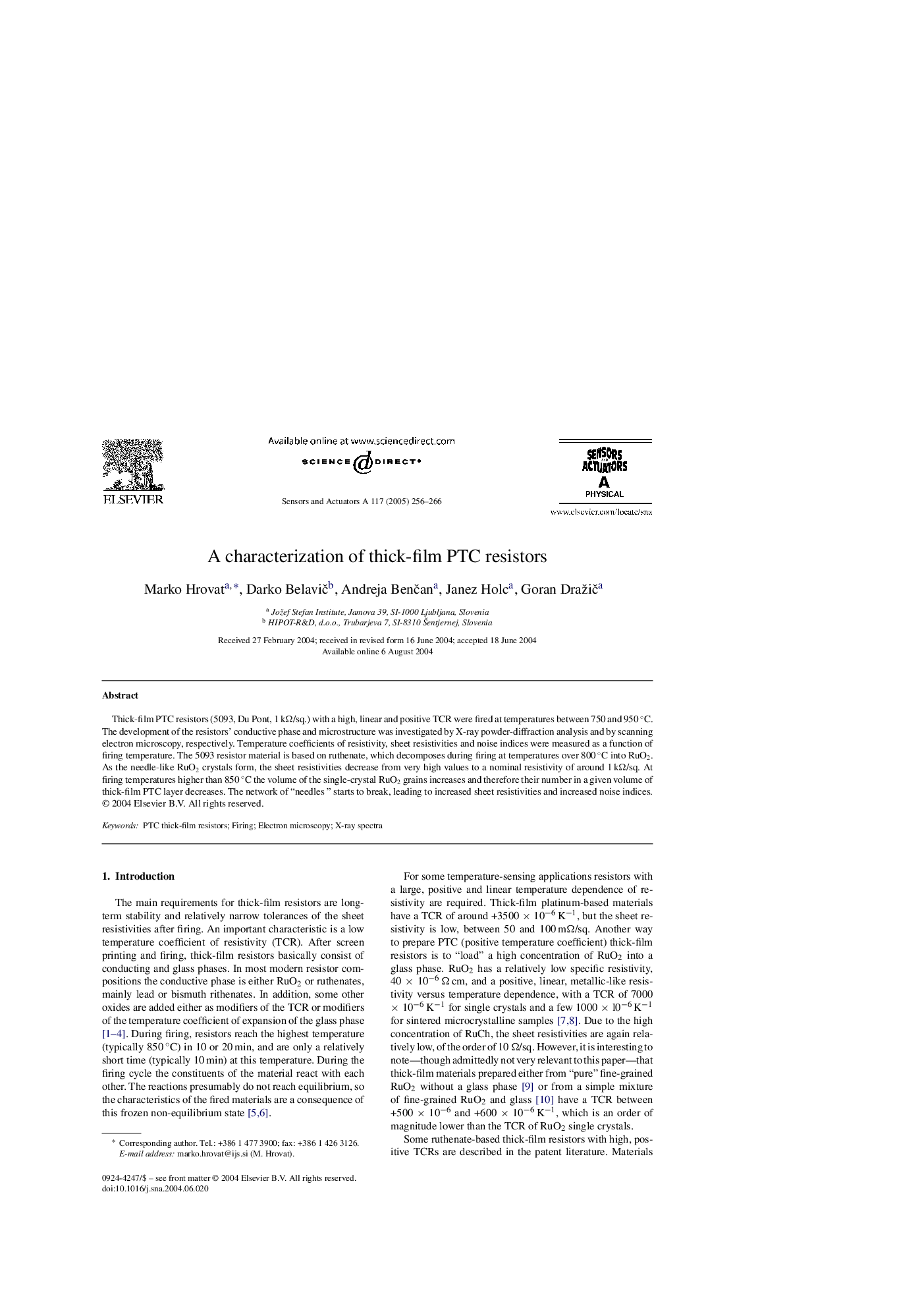 A characterization of thick-film PTC resistors