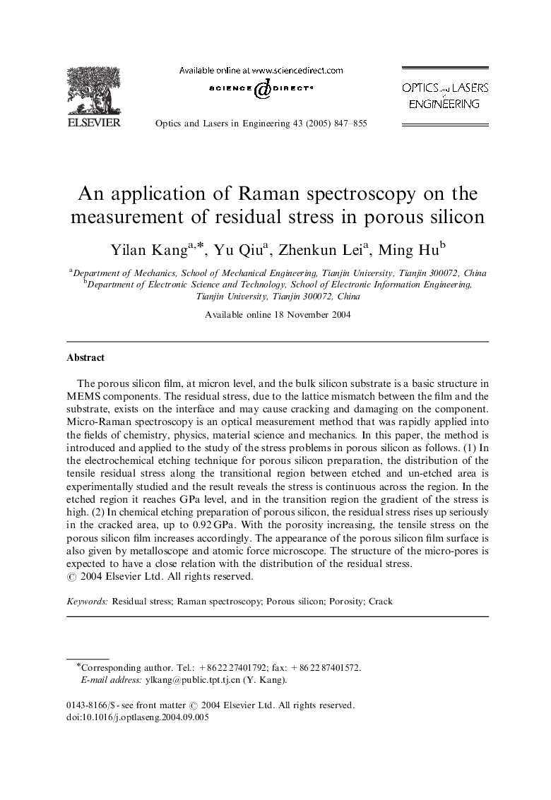 An application of Raman spectroscopy on the measurement of residual stress in porous silicon