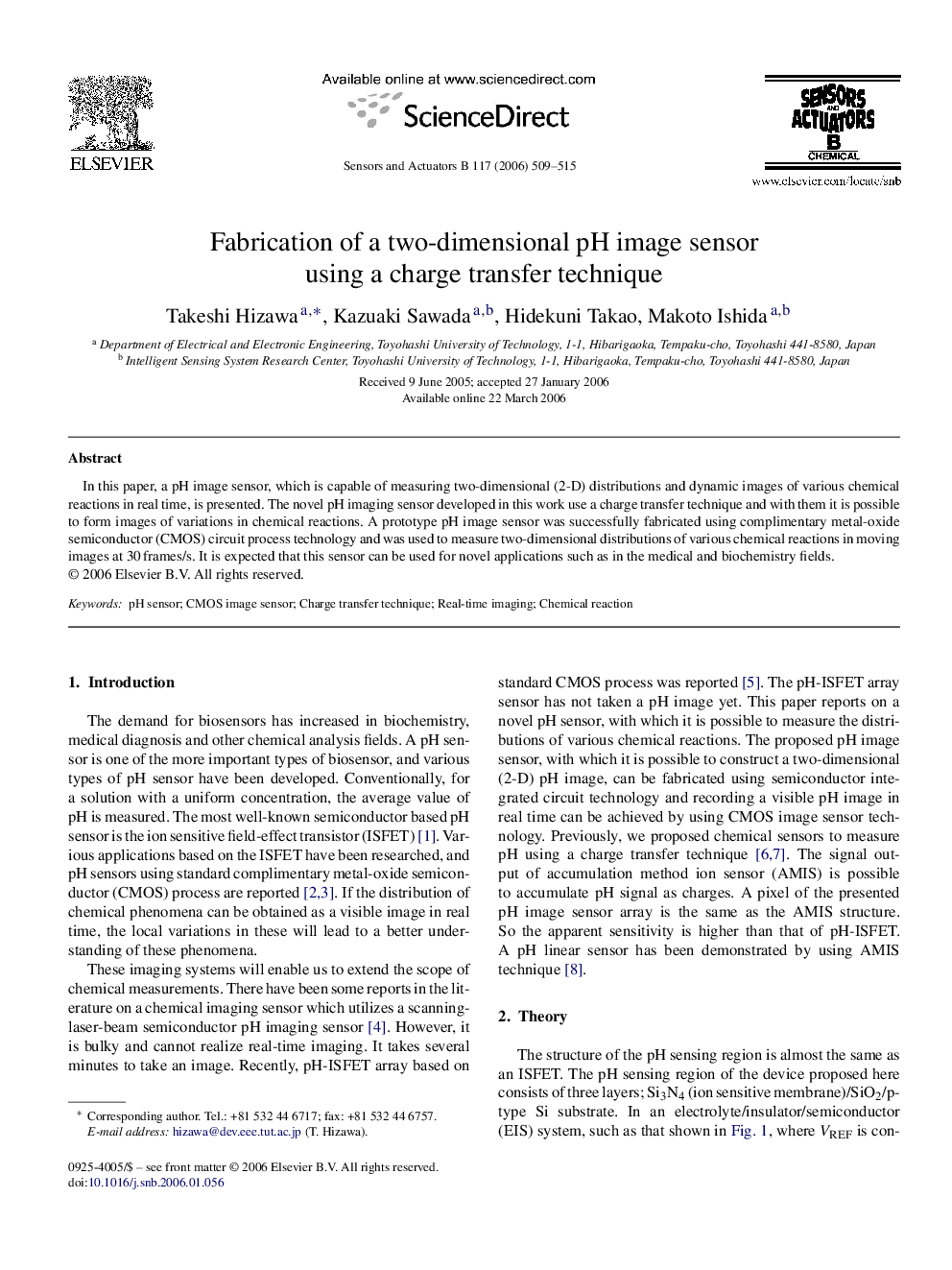 Fabrication of a two-dimensional pH image sensor using a charge transfer technique