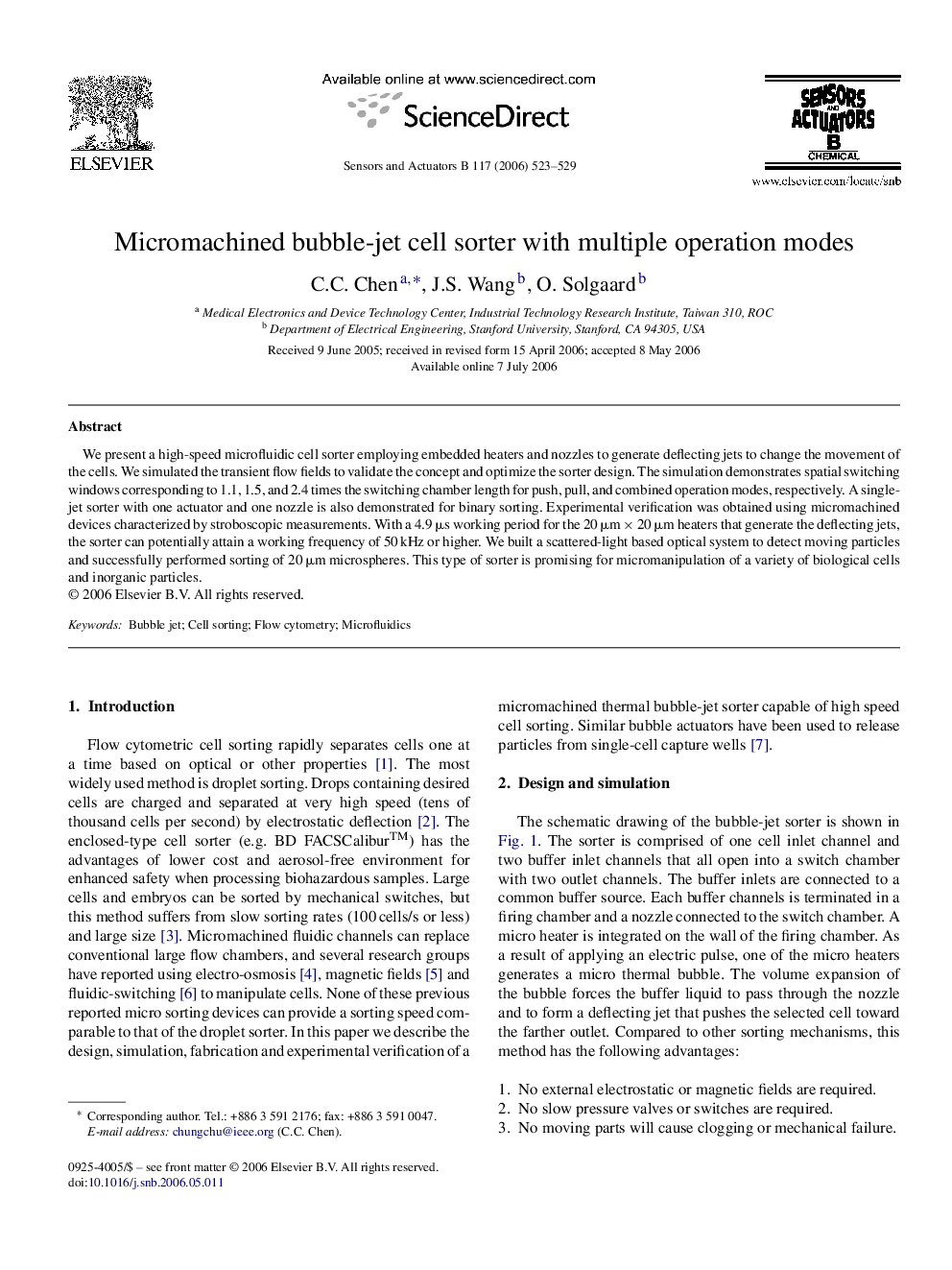 Micromachined bubble-jet cell sorter with multiple operation modes