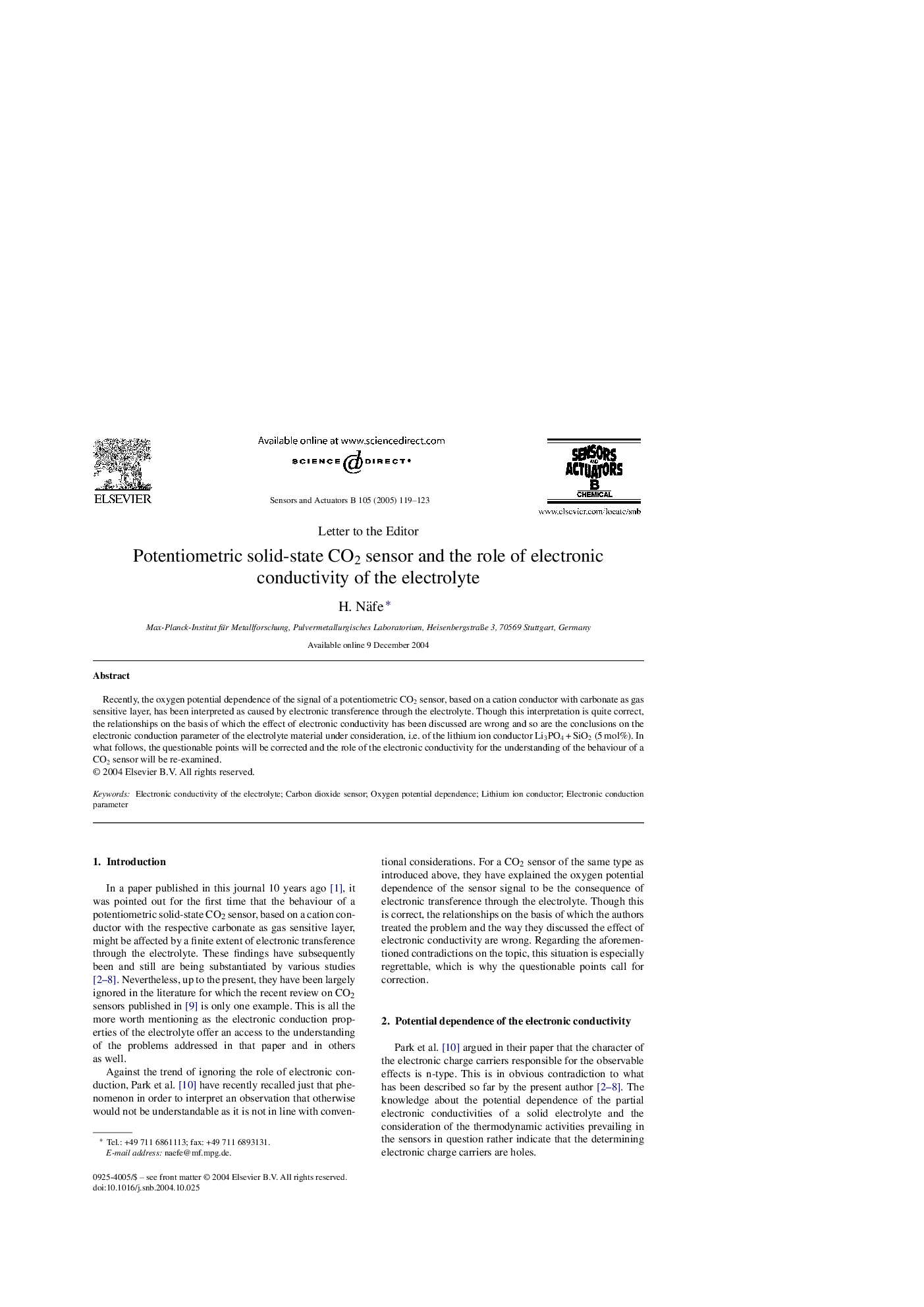 Potentiometric solid-state CO2 sensor and the role of electronic conductivity of the electrolyte