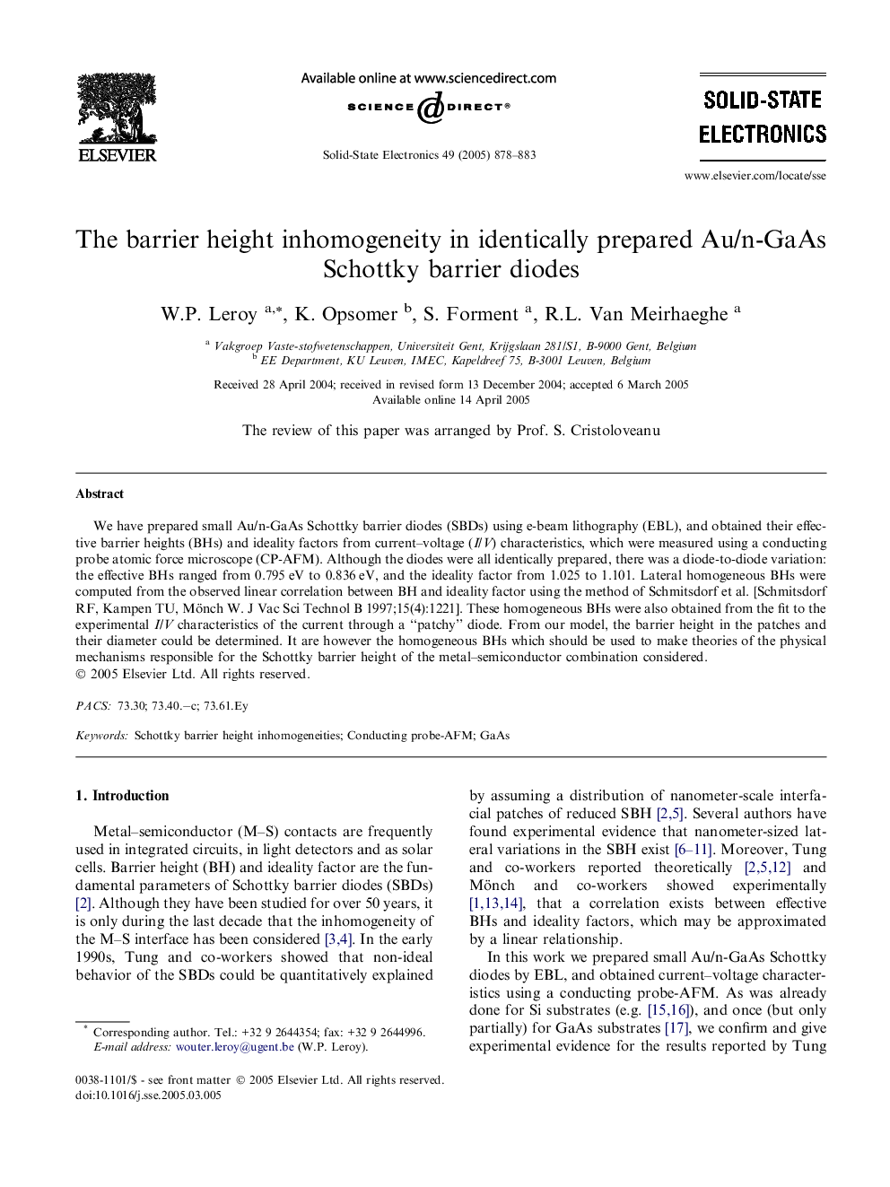 The barrier height inhomogeneity in identically prepared Au/n-GaAs Schottky barrier diodes