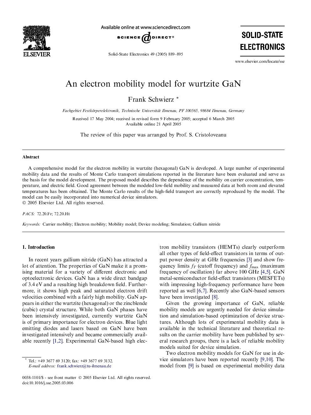 An electron mobility model for wurtzite GaN