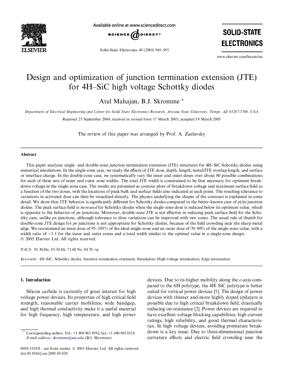 Design and optimization of junction termination extension (JTE) for 4H-SiC high voltage Schottky diodes