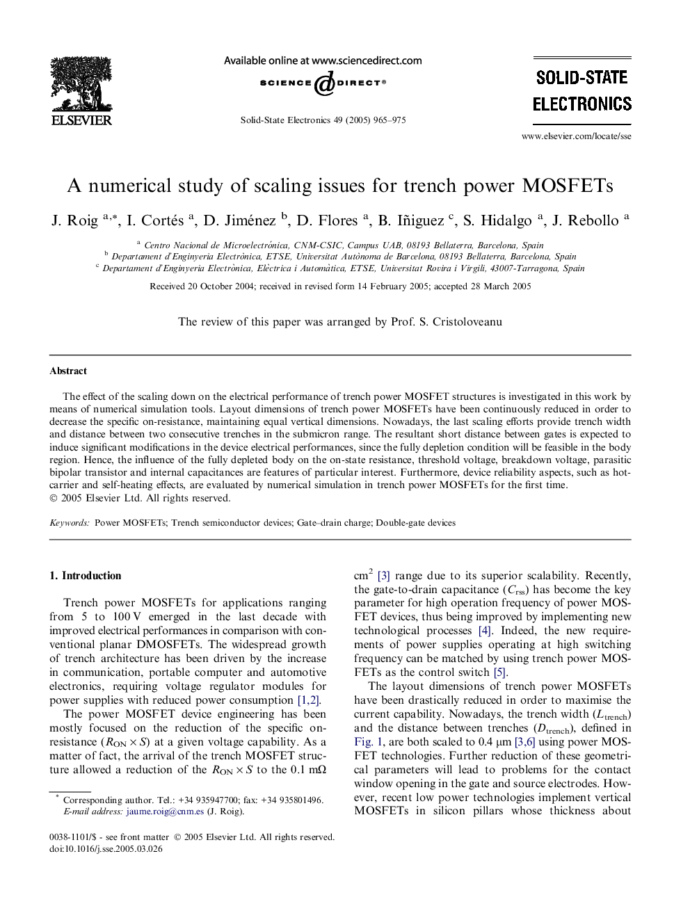 A numerical study of scaling issues for trench power MOSFETs